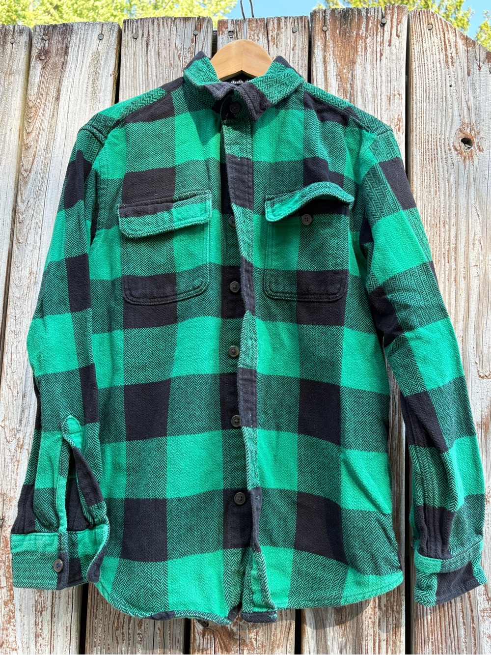 St. John's Bay Heavyweight Green and Black Plaid Shirt Jacket